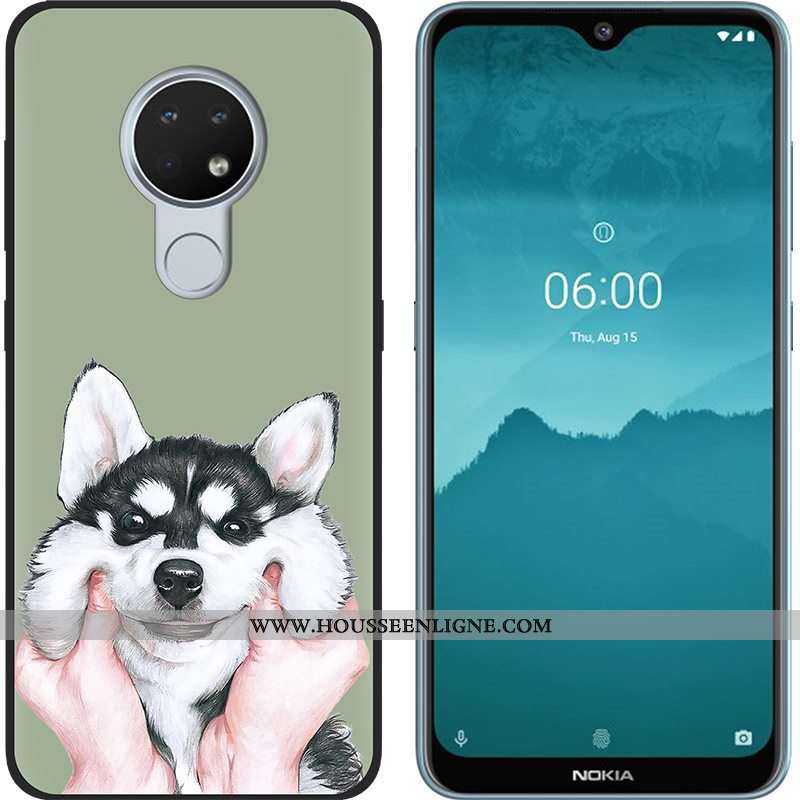 Housse Nokia 6.2 Délavé En Daim Créatif Tendance Fluide Doux Vert Noir Téléphone Portable Verte