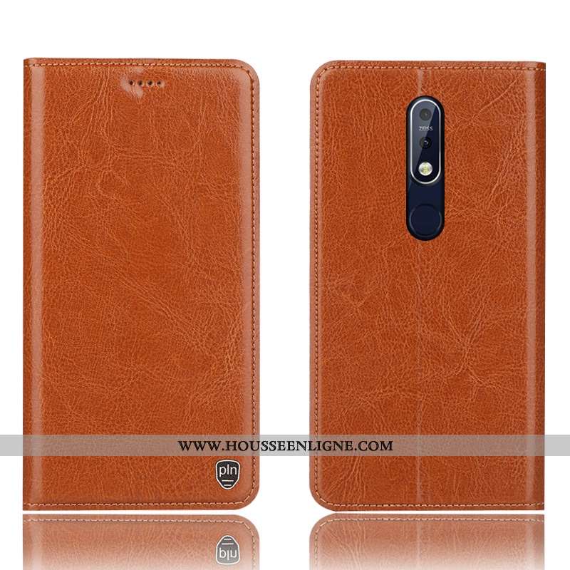 Housse Nokia 7.1 Protection Cuir Véritable Coque Modèle Fleurie Bleu Marin Étui Bleu Foncé