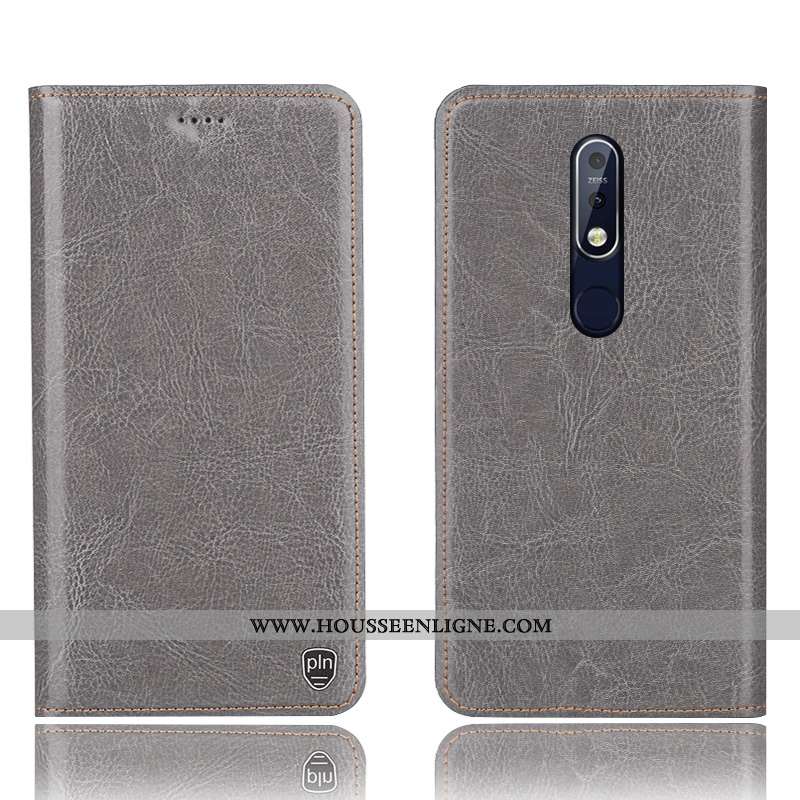 Housse Nokia 7.1 Protection Cuir Véritable Coque Modèle Fleurie Bleu Marin Étui Bleu Foncé