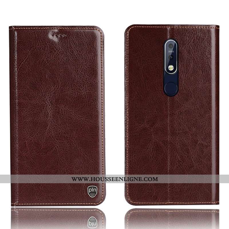 Housse Nokia 7.1 Protection Cuir Véritable Coque Modèle Fleurie Bleu Marin Étui Bleu Foncé
