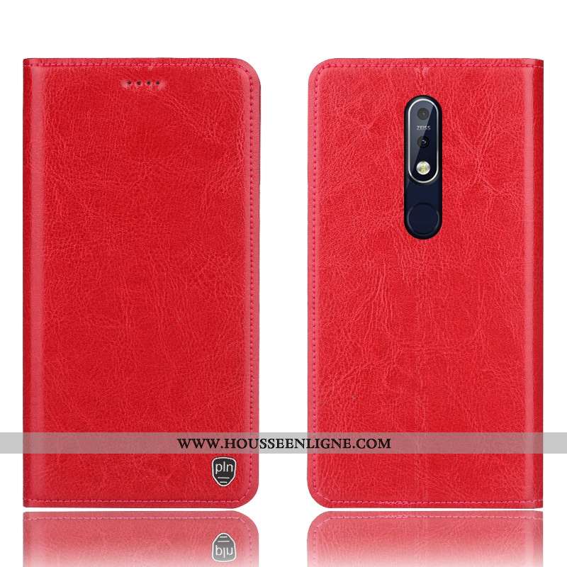 Housse Nokia 7.1 Protection Cuir Véritable Coque Modèle Fleurie Bleu Marin Étui Bleu Foncé