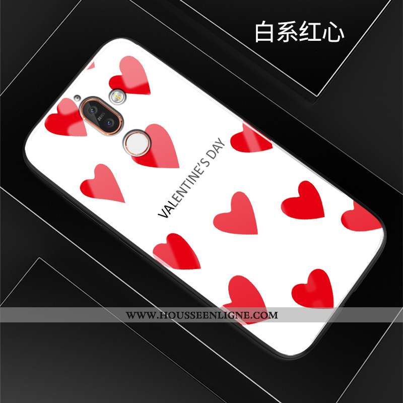 Housse Nokia 7 Plus Créatif Dessin Animé Téléphone Portable Étui Verre Silicone Coque Rouge