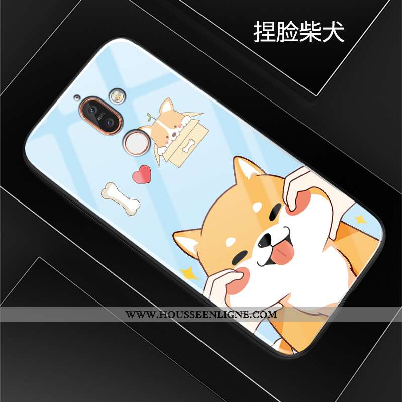 Housse Nokia 7 Plus Créatif Dessin Animé Téléphone Portable Étui Verre Silicone Coque Rouge