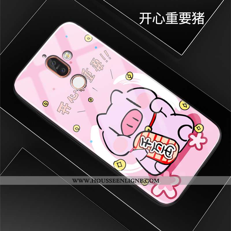 Housse Nokia 7 Plus Créatif Dessin Animé Téléphone Portable Étui Verre Silicone Coque Rouge