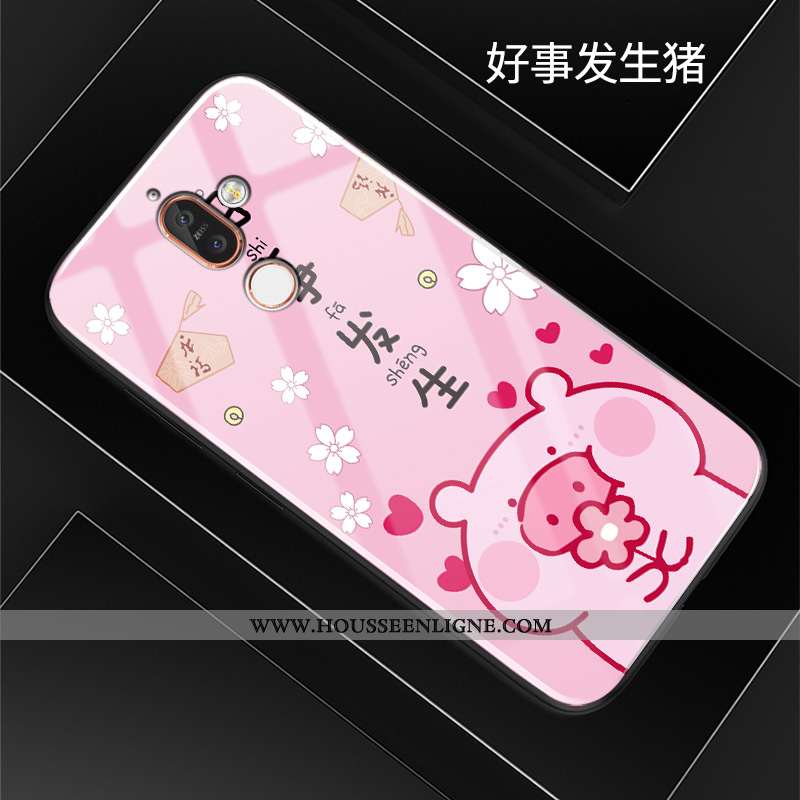 Housse Nokia 7 Plus Créatif Dessin Animé Téléphone Portable Étui Verre Silicone Coque Rouge