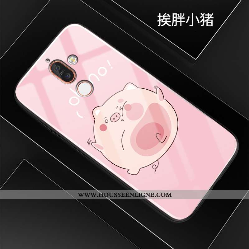 Housse Nokia 7 Plus Créatif Dessin Animé Téléphone Portable Étui Verre Silicone Coque Rouge