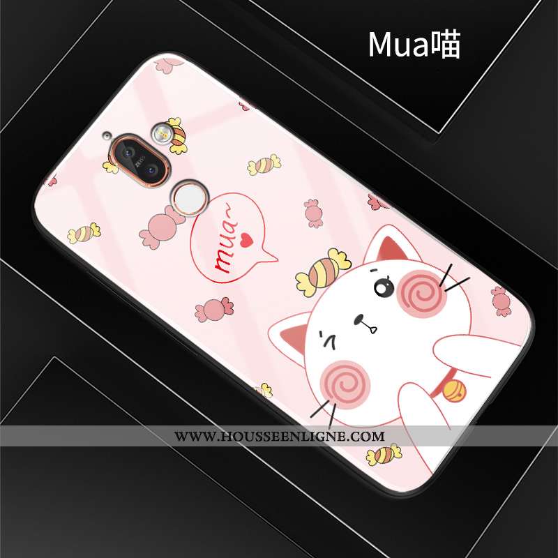 Housse Nokia 7 Plus Créatif Dessin Animé Téléphone Portable Étui Verre Silicone Coque Rouge
