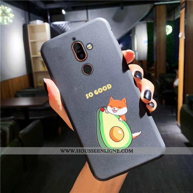 Housse Nokia 7 Plus Dessin Animé Légère Tout Compris Noir Silicone Délavé En Daim Coque