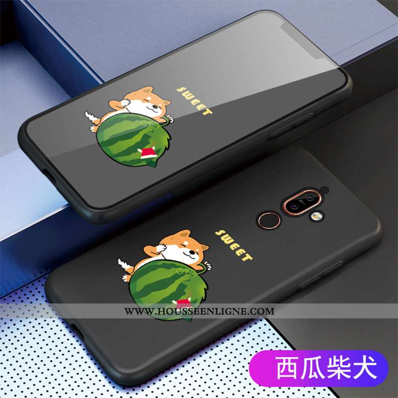 Housse Nokia 7 Plus Dessin Animé Légère Tout Compris Noir Silicone Délavé En Daim Coque