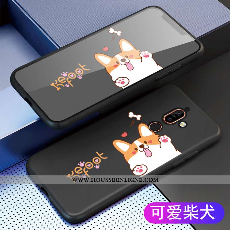 Housse Nokia 7 Plus Dessin Animé Légère Tout Compris Noir Silicone Délavé En Daim Coque