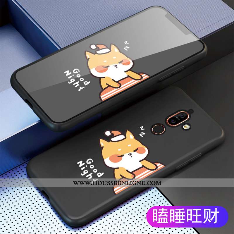 Housse Nokia 7 Plus Dessin Animé Légère Tout Compris Noir Silicone Délavé En Daim Coque