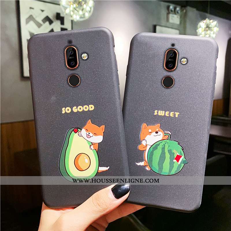 Housse Nokia 7 Plus Dessin Animé Légère Tout Compris Noir Silicone Délavé En Daim Coque
