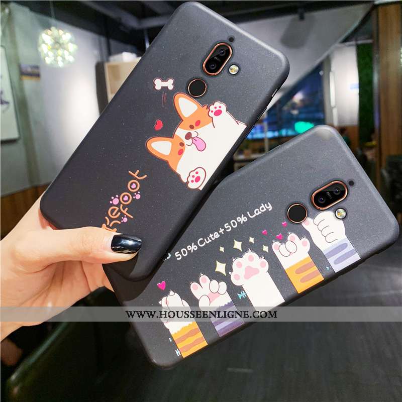 Housse Nokia 7 Plus Dessin Animé Légère Tout Compris Noir Silicone Délavé En Daim Coque