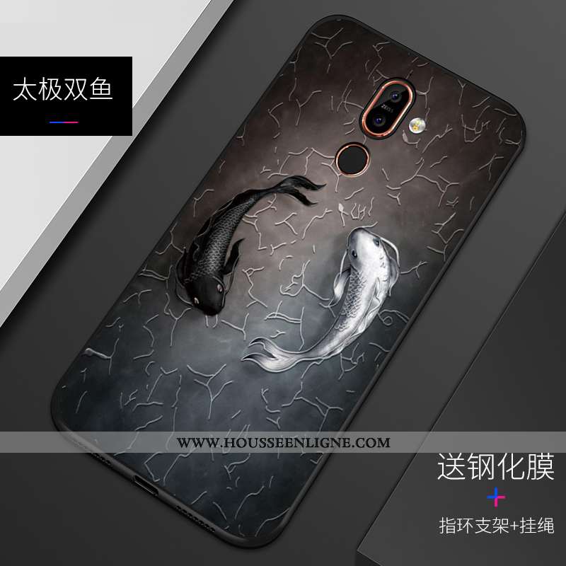 Housse Nokia 7 Plus Personnalité Gaufrage Silicone Téléphone Portable Bleu Personnalisé Délavé En Da