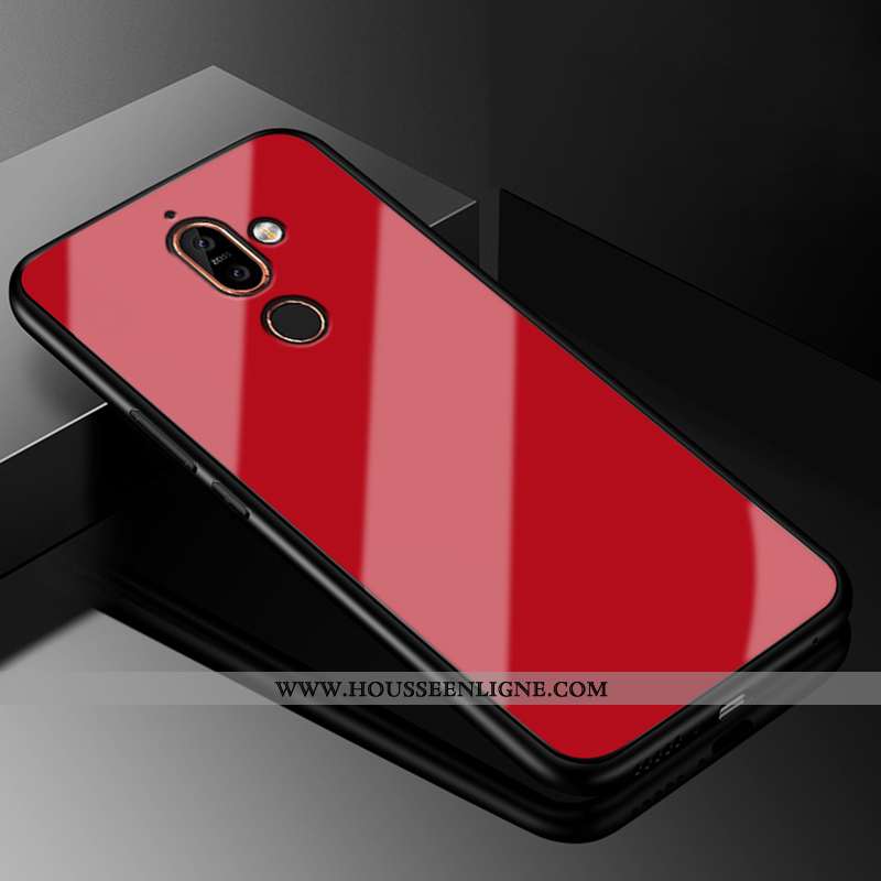 Housse Nokia 7 Plus Verre Tendance Protection Étui Téléphone Portable Simple Silicone Rouge