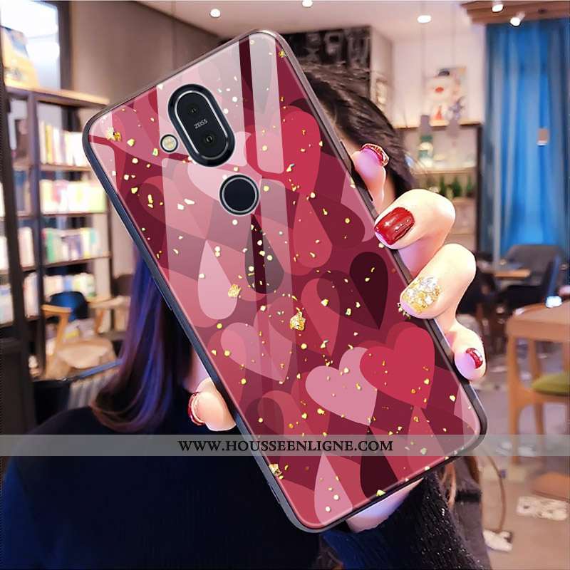 Housse Nokia 8.1 Modèle Fleurie Verre Tout Compris Léopard Rouge Téléphone Portable Coque
