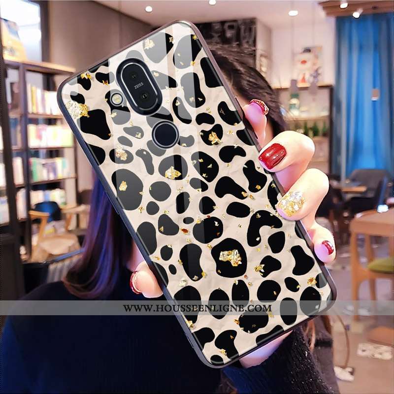 Housse Nokia 8.1 Modèle Fleurie Verre Tout Compris Léopard Rouge Téléphone Portable Coque