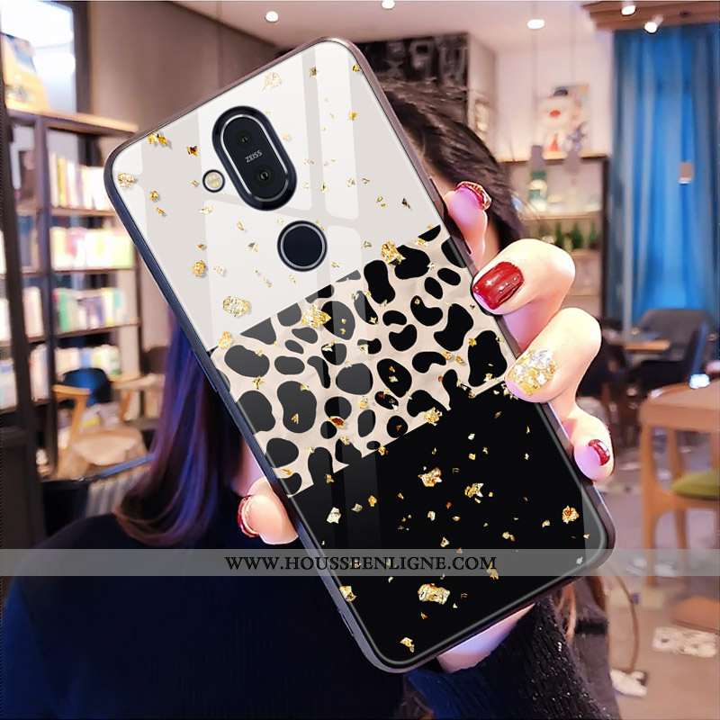 Housse Nokia 8.1 Modèle Fleurie Verre Tout Compris Léopard Rouge Téléphone Portable Coque