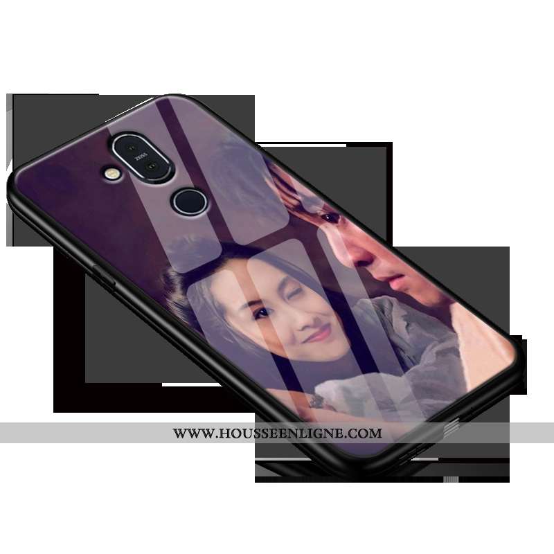 Housse Nokia 8.1 Protection Verre Amoureux Délavé En Daim Membrane Silicone Tout Compris Violet