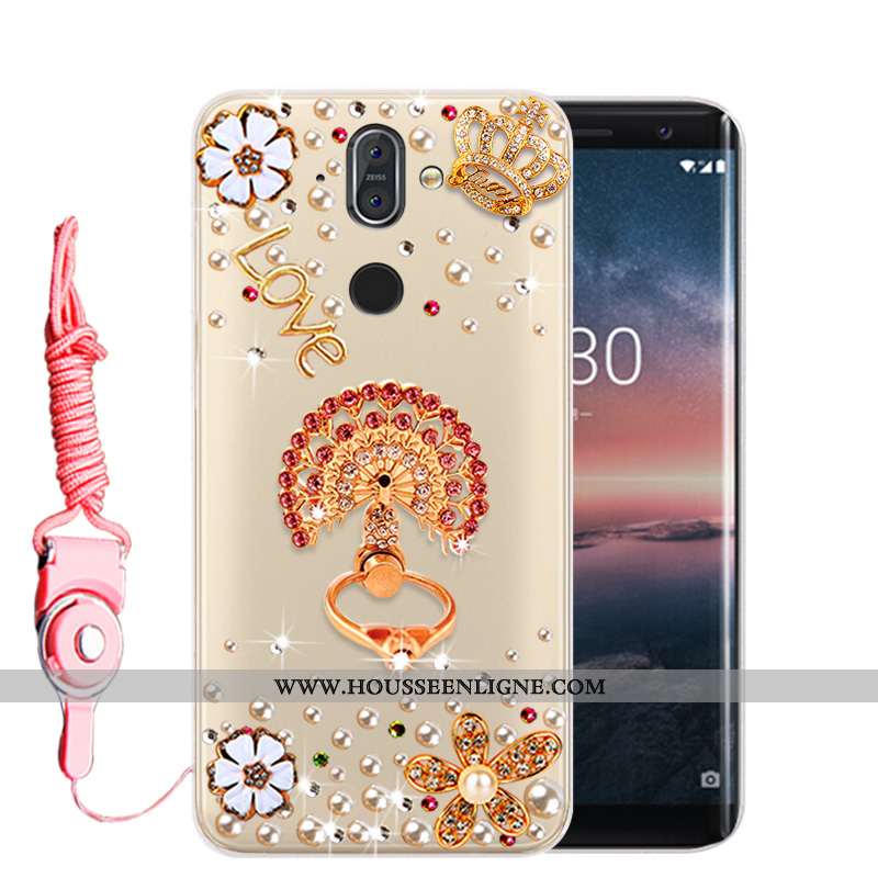 Housse Nokia 8 Sirocco Protection Strass Or Téléphone Portable Incassable Fluide Doux Étui Doré