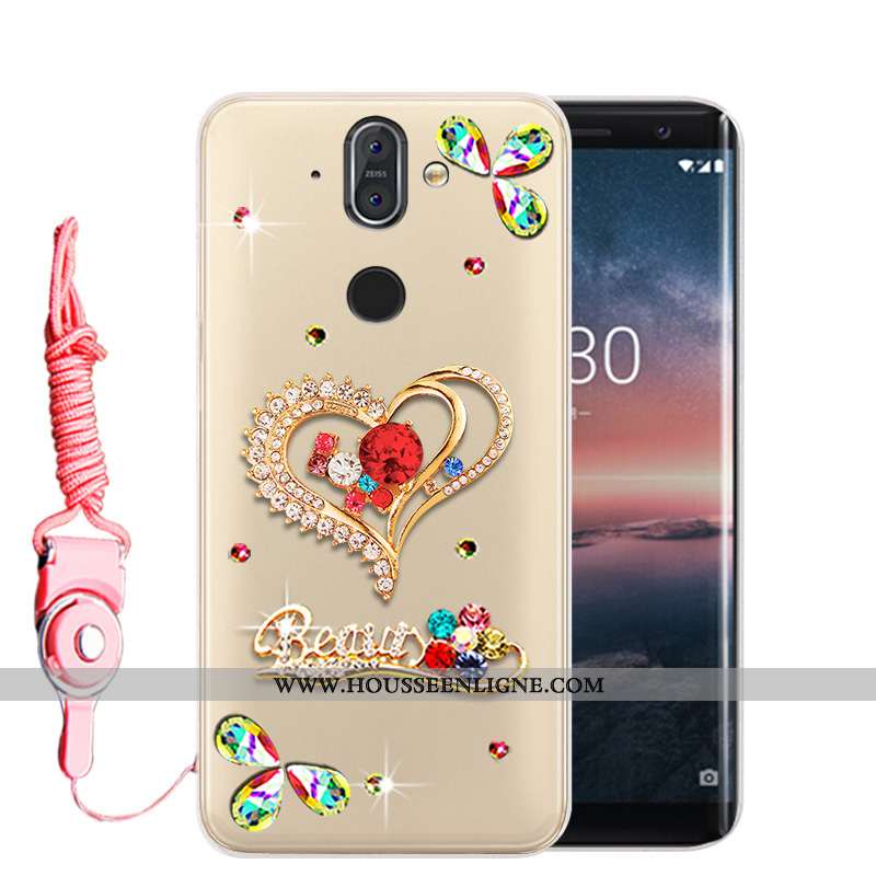 Housse Nokia 8 Sirocco Protection Strass Or Téléphone Portable Incassable Fluide Doux Étui Doré