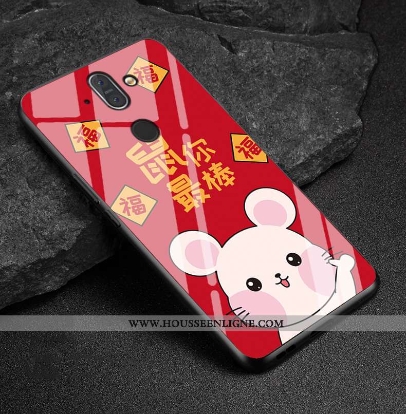 Housse Nokia 8 Sirocco Protection Verre Étui Rat Téléphone Portable Coque Rouge