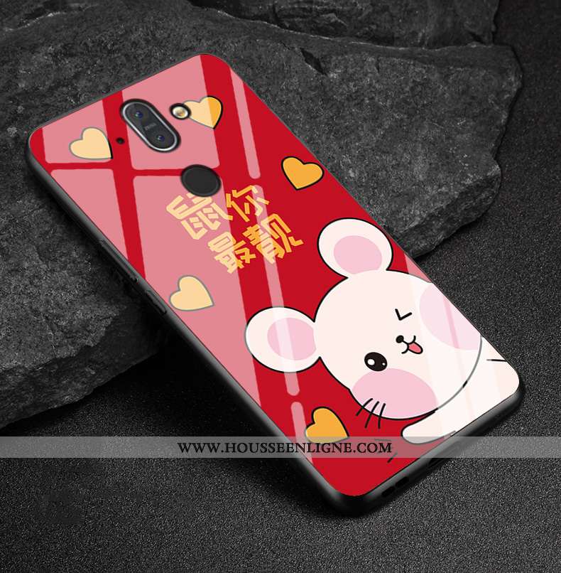 Housse Nokia 8 Sirocco Protection Verre Étui Rat Téléphone Portable Coque Rouge