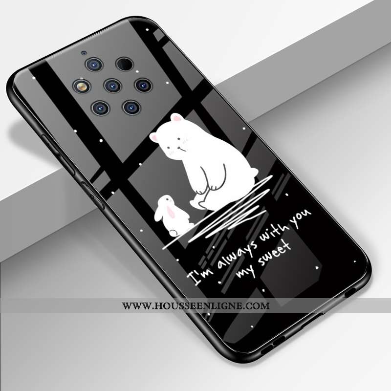 Housse Nokia 9 Pureview Créatif Dessin Animé Tout Compris Miroir Verre Incassable Fluide Doux Noir