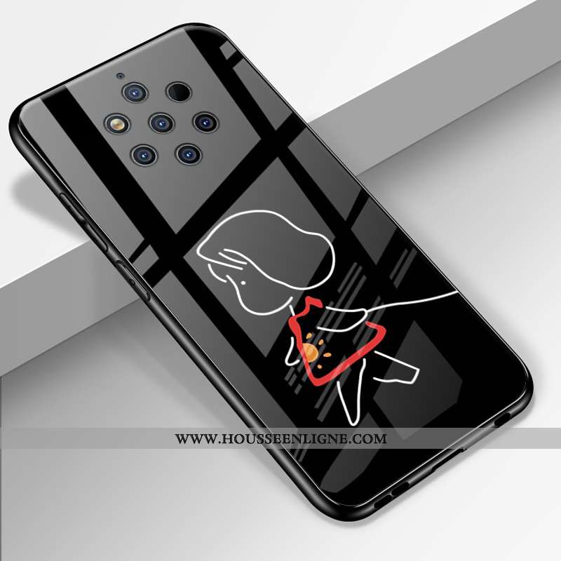 Housse Nokia 9 Pureview Créatif Dessin Animé Tout Compris Miroir Verre Incassable Fluide Doux Noir
