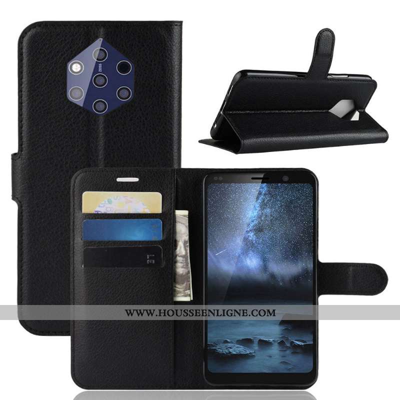 Housse Nokia 9 Pureview Modèle Fleurie Cuir Litchi Téléphone Portable Coque Violet Étui
