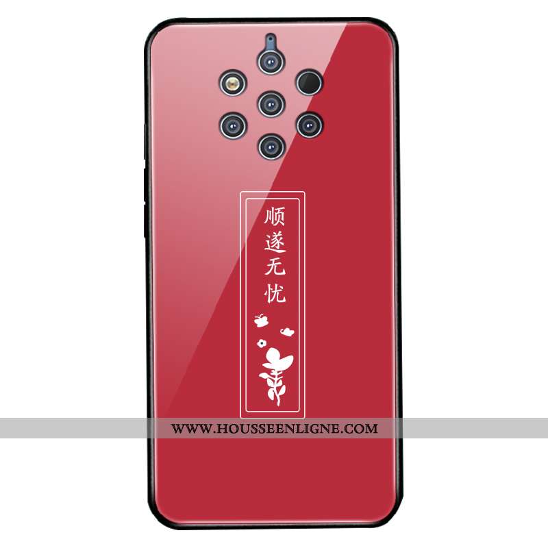Housse Nokia 9 Pureview Verre Délavé En Daim Protection Coque Charmant Téléphone Portable Rouge