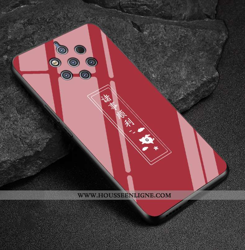 Housse Nokia 9 Pureview Verre Délavé En Daim Protection Coque Charmant Téléphone Portable Rouge