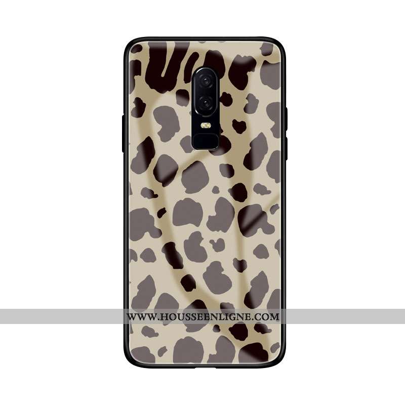 Housse Oneplus 6 Créatif Tendance Téléphone Portable Fluide Doux Modèle Fleurie Étui Verre Khaki