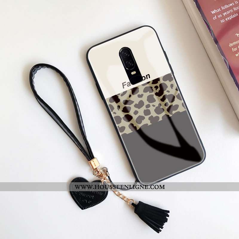 Housse Oneplus 6 Créatif Tendance Téléphone Portable Fluide Doux Modèle Fleurie Étui Verre Khaki