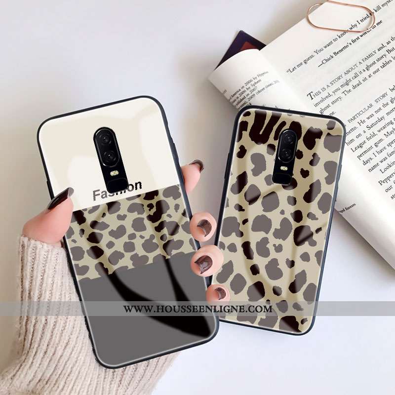Housse Oneplus 6 Créatif Tendance Téléphone Portable Fluide Doux Modèle Fleurie Étui Verre Khaki