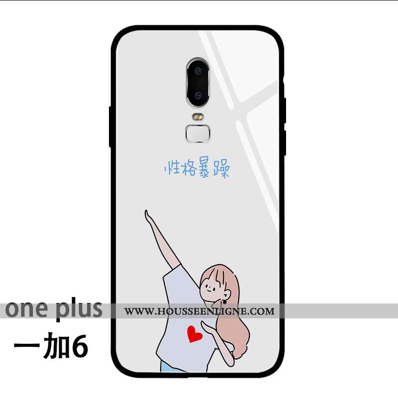 Housse Oneplus 6 Créatif Tendance Étui Incassable Fluide Doux Verre Blanc Blanche