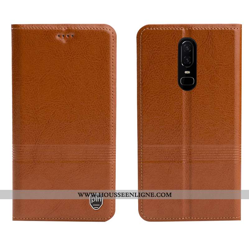 Housse Oneplus 6 Cuir Véritable Cuir Étui Coque Téléphone Portable Marron
