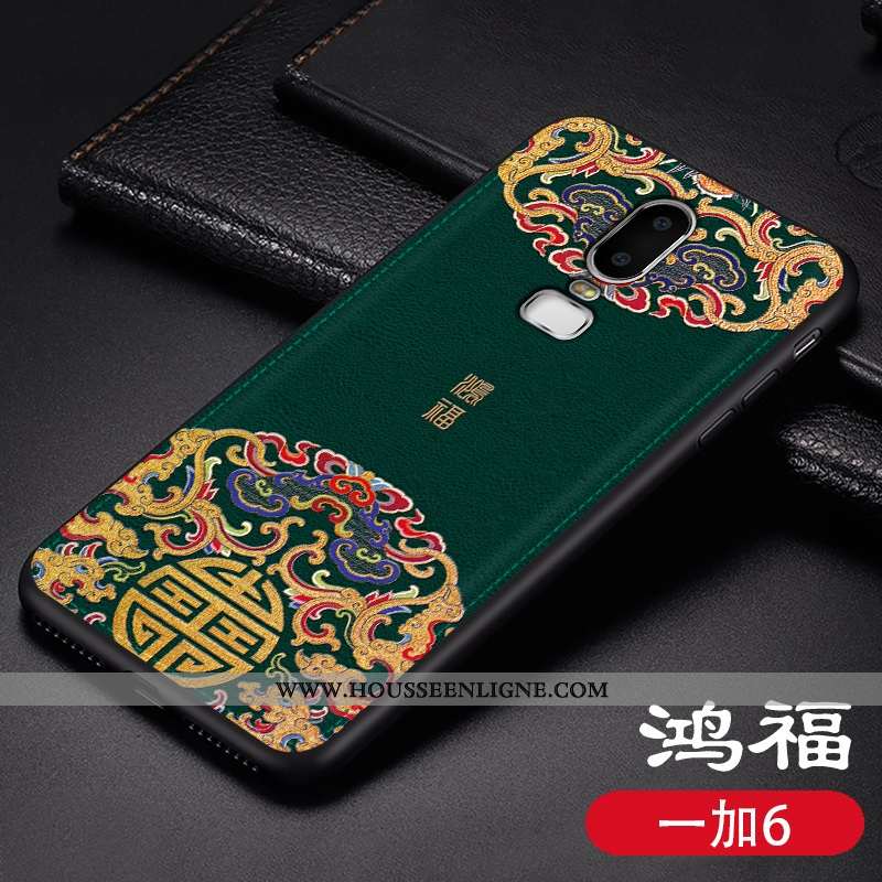 Housse Oneplus 6 Fluide Doux Protection Coque Net Rouge Noir Tendance Gaufrage