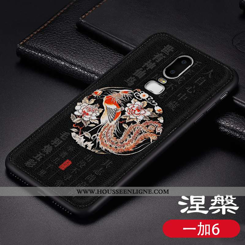 Housse Oneplus 6 Fluide Doux Protection Coque Net Rouge Noir Tendance Gaufrage