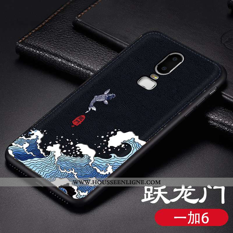 Housse Oneplus 6 Fluide Doux Protection Coque Net Rouge Noir Tendance Gaufrage