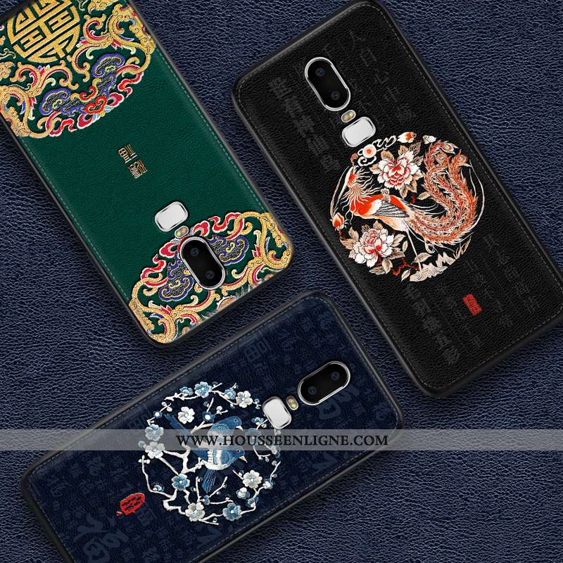 Housse Oneplus 6 Fluide Doux Protection Coque Net Rouge Noir Tendance Gaufrage