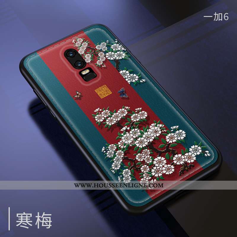 Housse Oneplus 6 Mode Protection Étui Gaufrage Fluide Doux Téléphone Portable Coque Rouge
