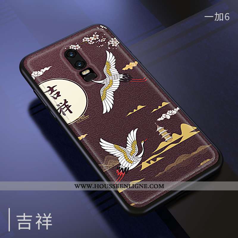 Housse Oneplus 6 Mode Protection Étui Gaufrage Fluide Doux Téléphone Portable Coque Rouge