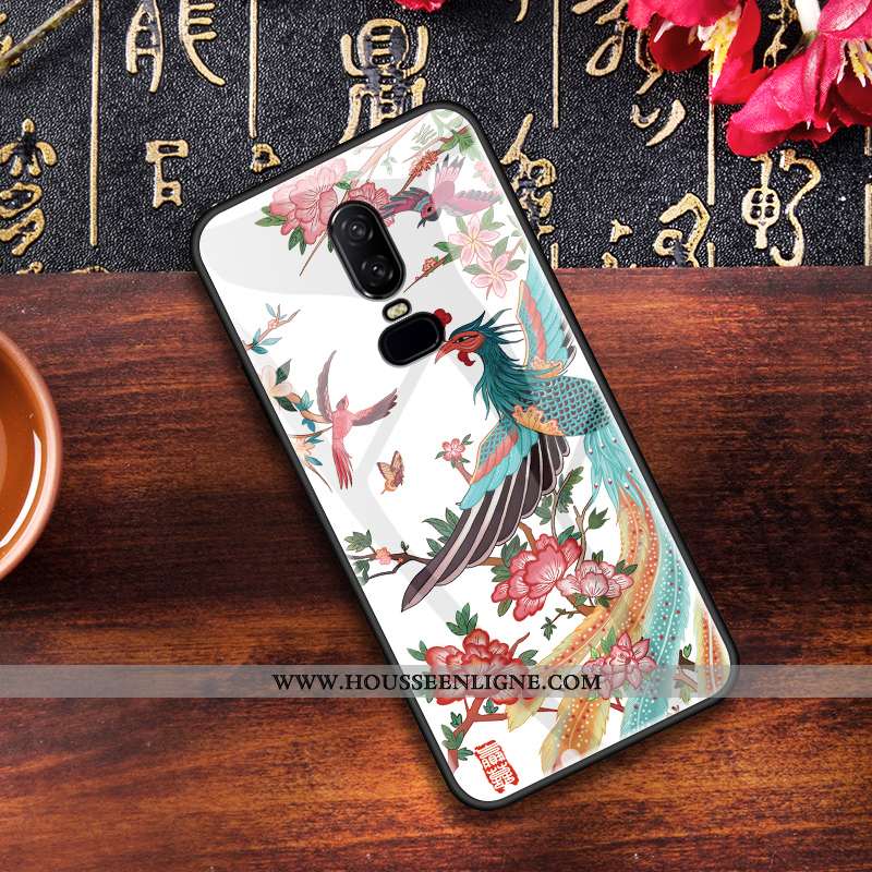 Housse Oneplus 6 Original Ultra Téléphone Portable Créatif Vintage Étui Net Rouge Blanche