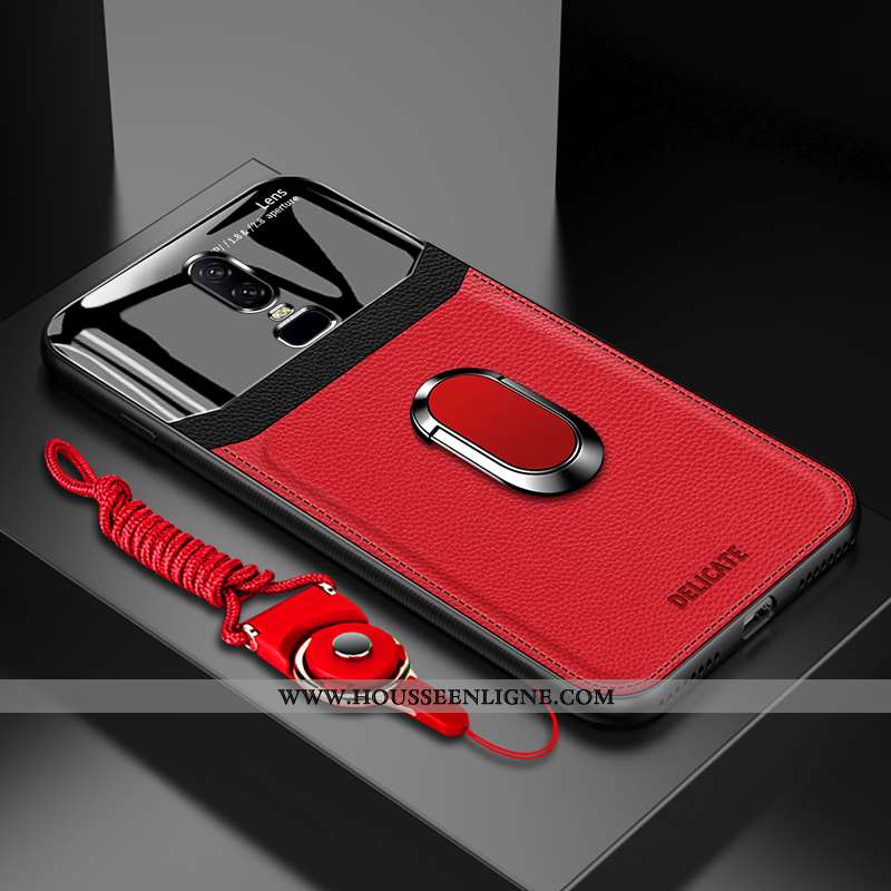 Housse Oneplus 6 Silicone Protection Personnalité Coque Anneau Téléphone Portable Cuir Rouge