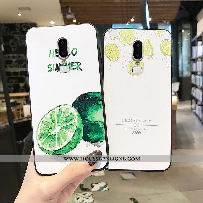 Housse Oneplus 6t Créatif Gaufrage Personnalité Citron Frais Bleu Silicone Jaune