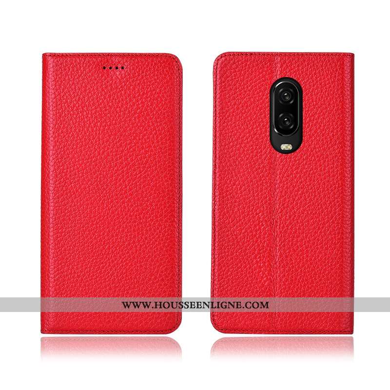 Housse Oneplus 6t Cuir Fluide Doux Incassable Nouveau Litchi Silicone Tout Compris Bordeaux