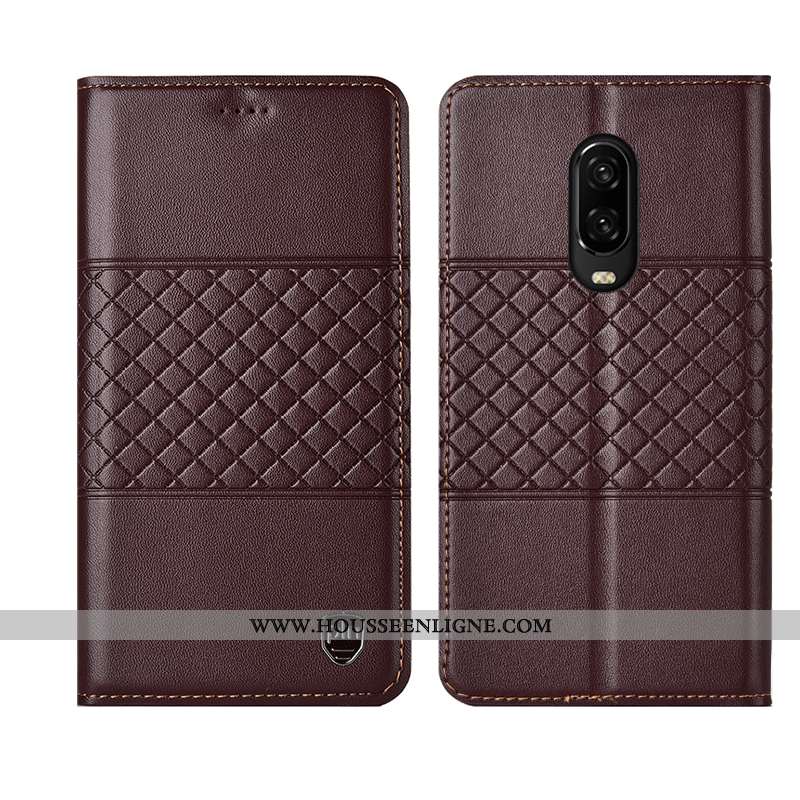 Housse Oneplus 6t Cuir Silicone Étui Clamshell Coque Protection Véritable Incassable Marron