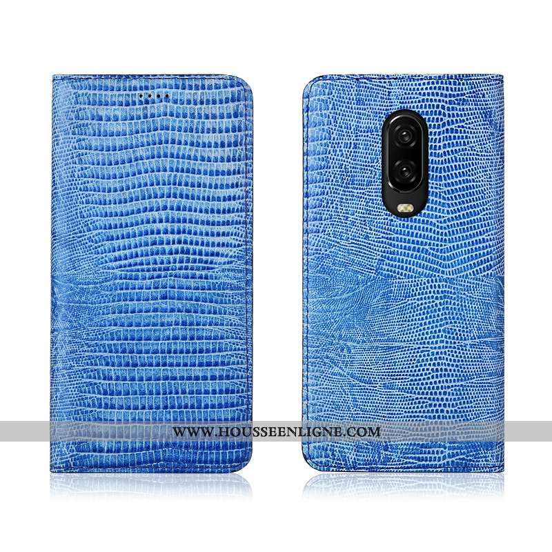 Housse Oneplus 6t Cuir Véritable Cuir Tout Compris Coque Protection Étui Nouveau Bleu