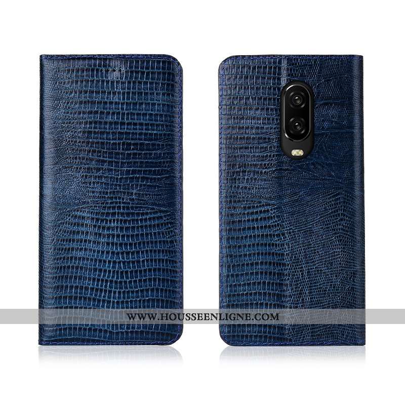 Housse Oneplus 6t Cuir Véritable Cuir Tout Compris Coque Protection Étui Nouveau Bleu